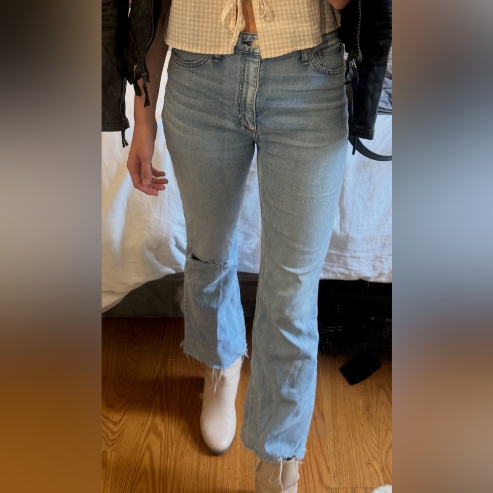 rag & bone Light Blue Flare Jeans with Raw Hem